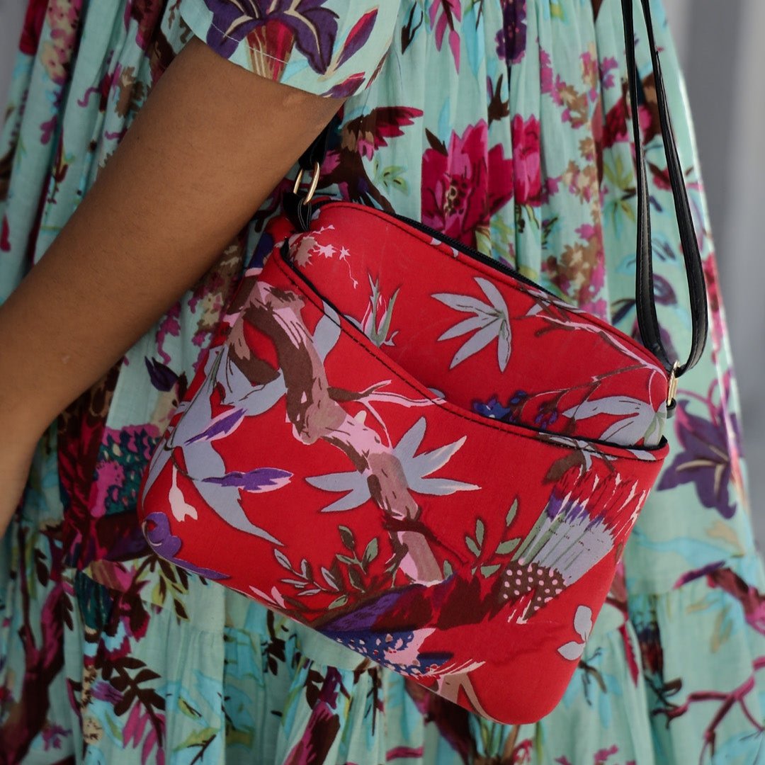 Red Peafowl Print Women's Sling Bag | Luxebyflavia | Hand Bag