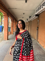 Printed Pure Cotton Mulmul Saree With Blouse