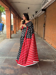 Printed Pure Cotton Mulmul Saree With Blouse