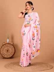 Printed Pure Cotton Mulmul Saree With Blouse