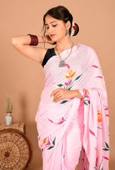 Printed Pure Cotton Mulmul Saree With Blouse