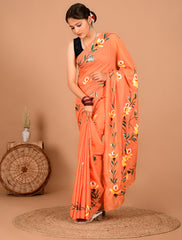 Printed Pure Cotton Mulmul Saree With Blouse