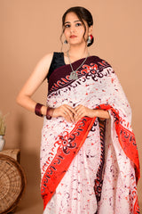 Printed Pure Cotton Mulmul Saree With Blouse