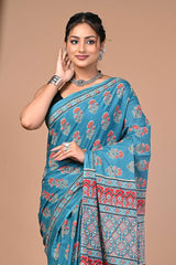 Exclusive Printed Pure Cotton Mulmul Saree With Blouse