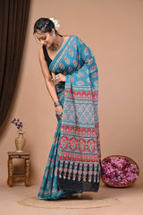 Exclusive Printed Pure Cotton Mulmul Saree With Blouse