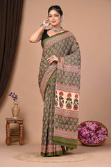 Exclusive Printed Pure Cotton Mulmul Saree With Blouse