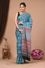 Exclusive Printed Pure Cotton Mulmul Saree With Blouse