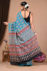 Exclusive Printed Pure Cotton Mulmul Saree With Blouse