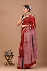 Printed Pure Cotton Mulmul Saree With Blouse | Luxebyflavia | saree