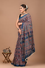 Printed Pure Cotton Mulmul Saree With Blouse | Luxebyflavia | saree