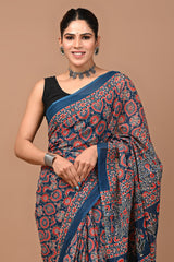 Printed Pure Cotton Mulmul Saree With Blouse | Luxebyflavia | saree