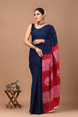 Exclusive Printed Pure Cotton Mulmul Saree With Blouse