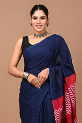 Exclusive Printed Pure Cotton Mulmul Saree With Blouse