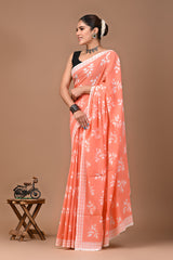 Exclusive Printed Pure Cotton Mulmul Saree With Blouse