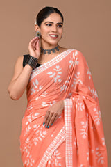 Exclusive Printed Pure Cotton Mulmul Saree With Blouse