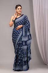 Exclusive Printed Pure Cotton Mulmul Saree With Blouse
