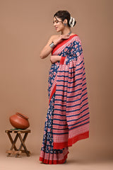 Exclusive Printed Pure Cotton Mulmul Saree With Blouse