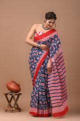 Exclusive Printed Pure Cotton Mulmul Saree With Blouse