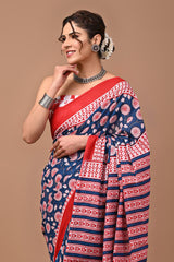 Exclusive Printed Pure Cotton Mulmul Saree With Blouse