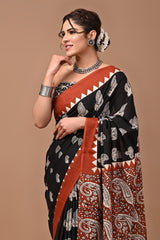 Exclusive Printed Pure Cotton Mulmul Saree With Blouse