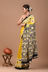 Exclusive Printed Pure Cotton Mulmul Saree With Blouse