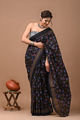 Exclusive Printed Pure Cotton Mulmul Saree With Blouse