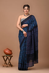 Exclusive Printed Pure Cotton Mulmul Saree With Blouse