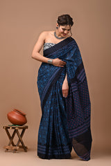 Exclusive Printed Pure Cotton Mulmul Saree With Blouse
