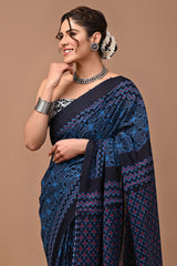 Exclusive Printed Pure Cotton Mulmul Saree With Blouse