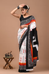 Exclusive Printed Pure Cotton Mulmul Saree With Blouse | Luxebyflavia | saree