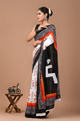 Exclusive Printed Pure Cotton Mulmul Saree With Blouse | Luxebyflavia | saree