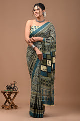 Printed Pure Cotton Mulmul Saree With Blouse | Luxebyflavia | saree