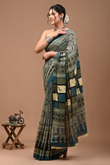 Printed Pure Cotton Mulmul Saree With Blouse | Luxebyflavia | saree