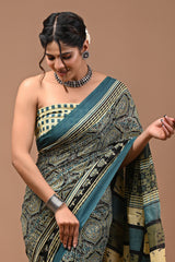 Printed Pure Cotton Mulmul Saree With Blouse | Luxebyflavia | saree