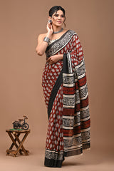 Printed Pure Cotton Mulmul Saree With Blouse | Luxebyflavia | Saree