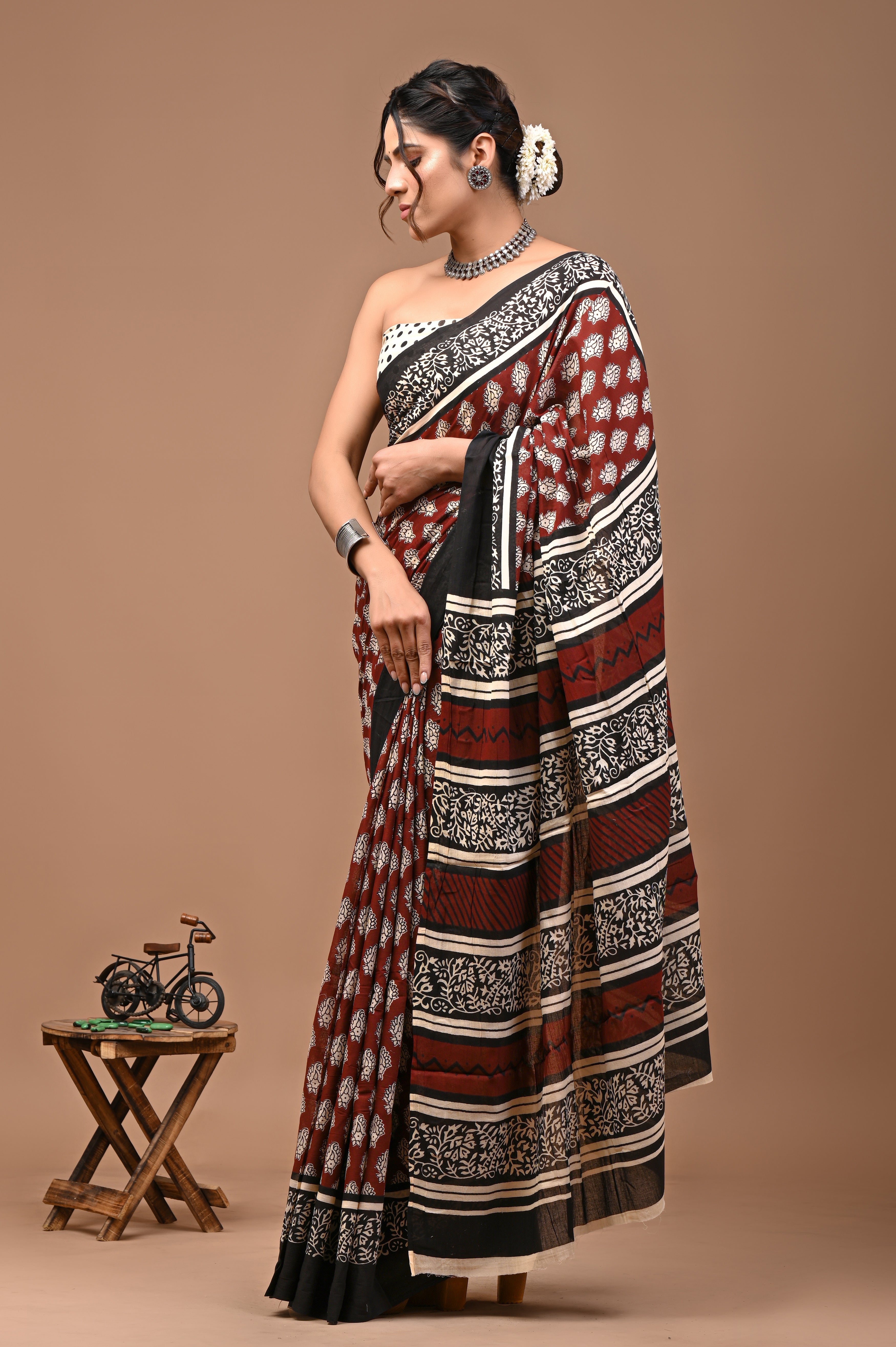 Printed Pure Cotton Mulmul Saree With Blouse | Luxebyflavia | Saree