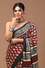 Printed Pure Cotton Mulmul Saree With Blouse | Luxebyflavia | Saree