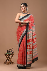 Exclusive Printed Pure Cotton Mulmul Saree With Blouse