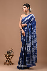 Printed Pure Cotton Mulmul Saree With Blouse | Luxebyflavia | saree