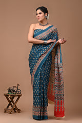 Printed Pure Cotton Mulmul Saree With Blouse | Luxebyflavia | saree