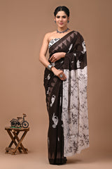 Printed Pure Cotton Mulmul Saree With Blouse | Luxebyflavia | saree