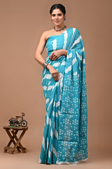 Printed Pure Cotton Mulmul Saree With Blouse | Luxebyflavia | saree