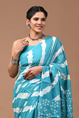 Printed Pure Cotton Mulmul Saree With Blouse | Luxebyflavia | saree