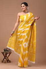 Printed Pure Cotton Mulmul Saree With Blouse | Luxebyflavia | saree