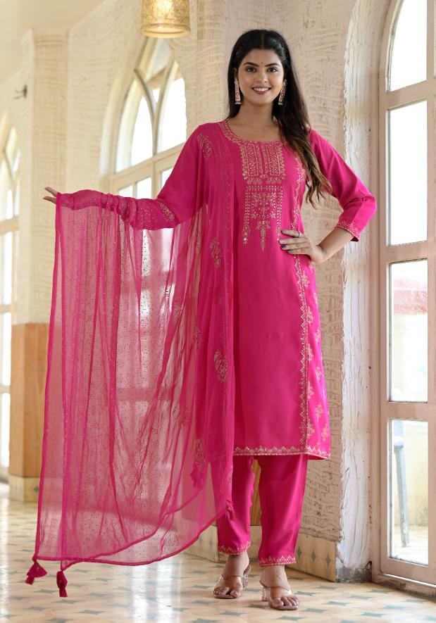 Rayon Embroidered Kurta Set | | Shop stylish women's clothing online at Label Flavia |