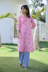 Cotton Embroidered Straight Fit Kurti | | Shop stylish women's clothing online at Label Flavia |