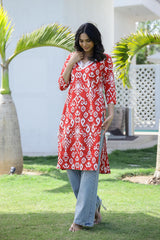 Cotton Embroidered Straight Fit Kurti | | Shop stylish women's clothing online at Label Flavia |