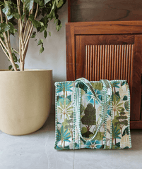 Handcrafted Tropical-Print Tote Bag for Indian Women – Eco-Friendly, Stylish & Spacious | Luxebyflavia | Hand Bag