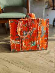 Handcrafted Jungle-Print Tote Bag for Indian Women – Vibrant, Spacious & Durable | Luxebyflavia | Hand Bag