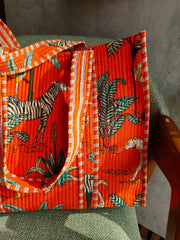 Handcrafted Jungle-Print Tote Bag for Indian Women – Vibrant, Spacious & Durable | Luxebyflavia | Hand Bag